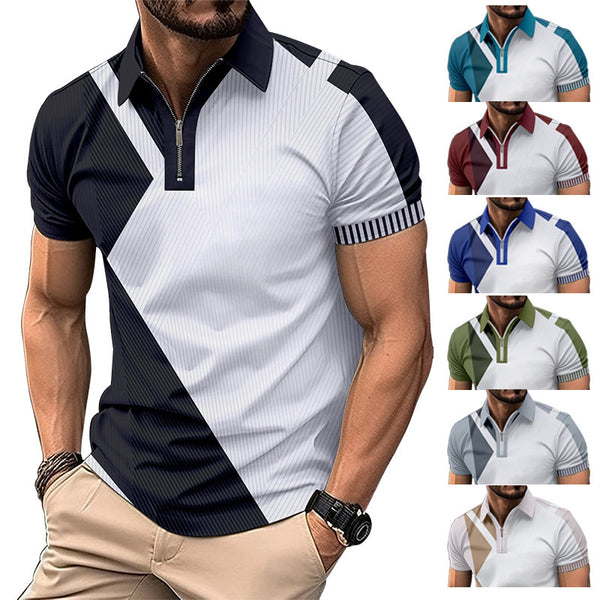 Men's Printed Short-sleeved Polo Shirt Fashion Slim Solid Tops